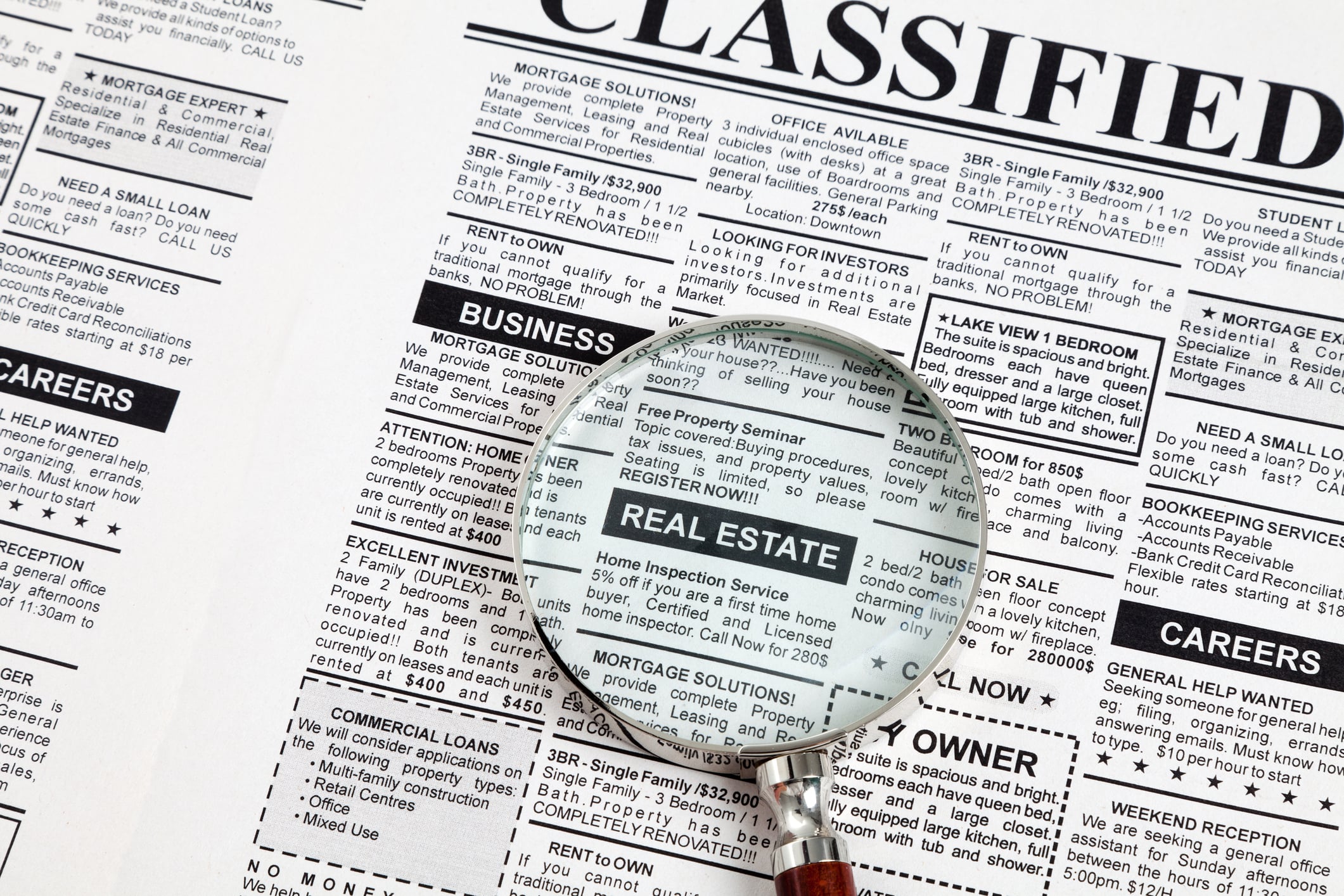 Classified ads in the newspaper