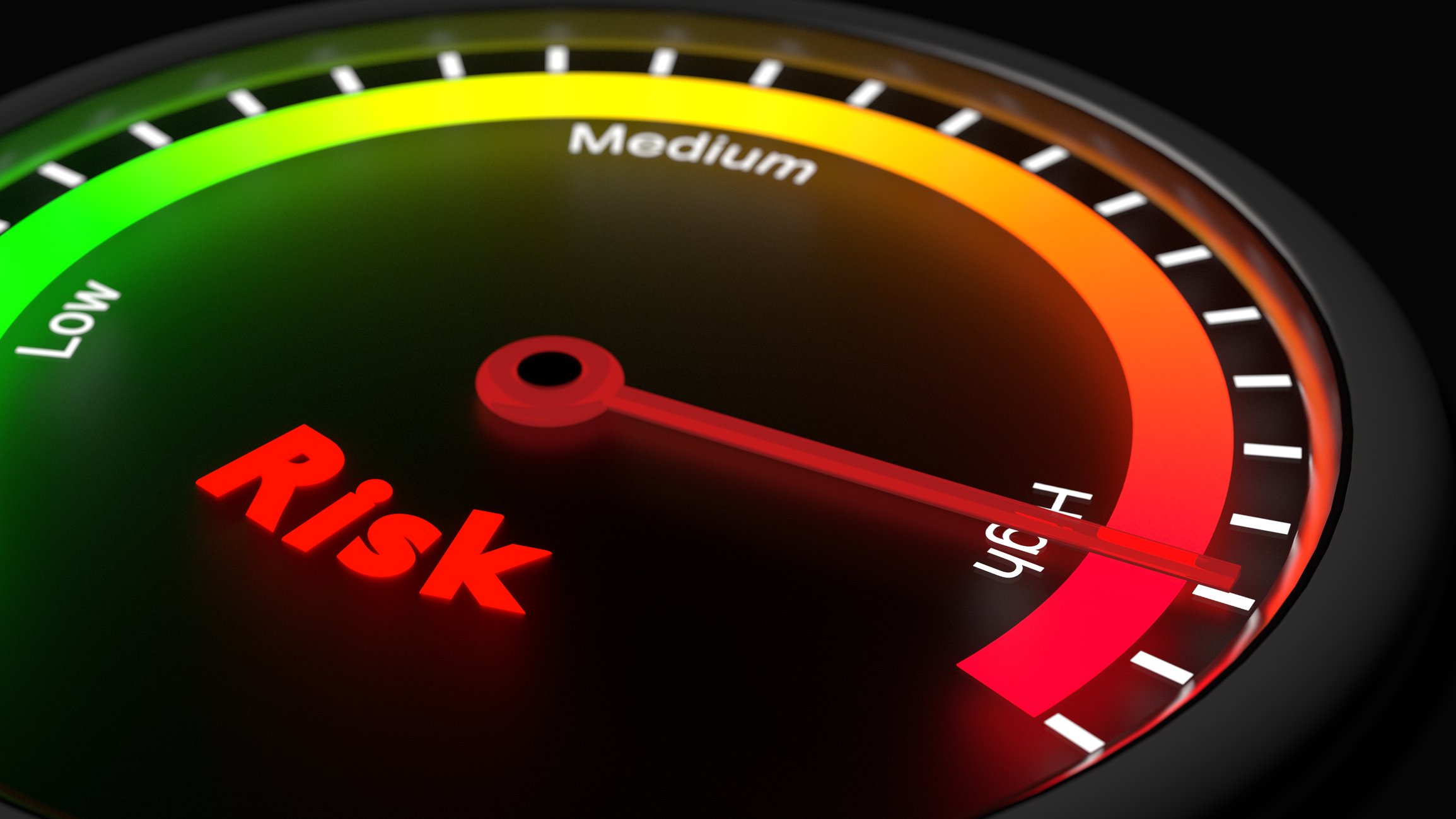Speedometer showing risk, with needle in the red