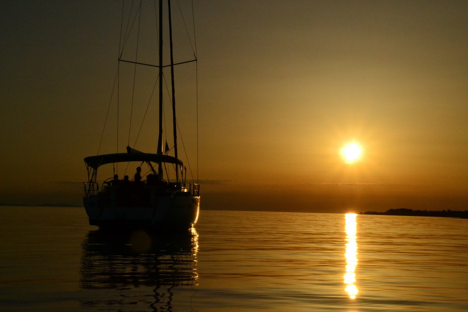 Yacht at sea during sundown