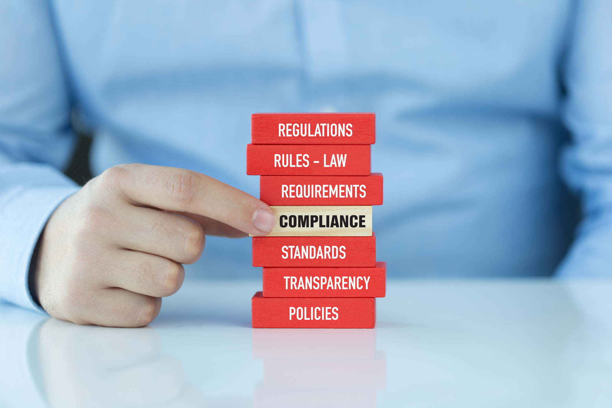 Wooden blocks labelled compliance
