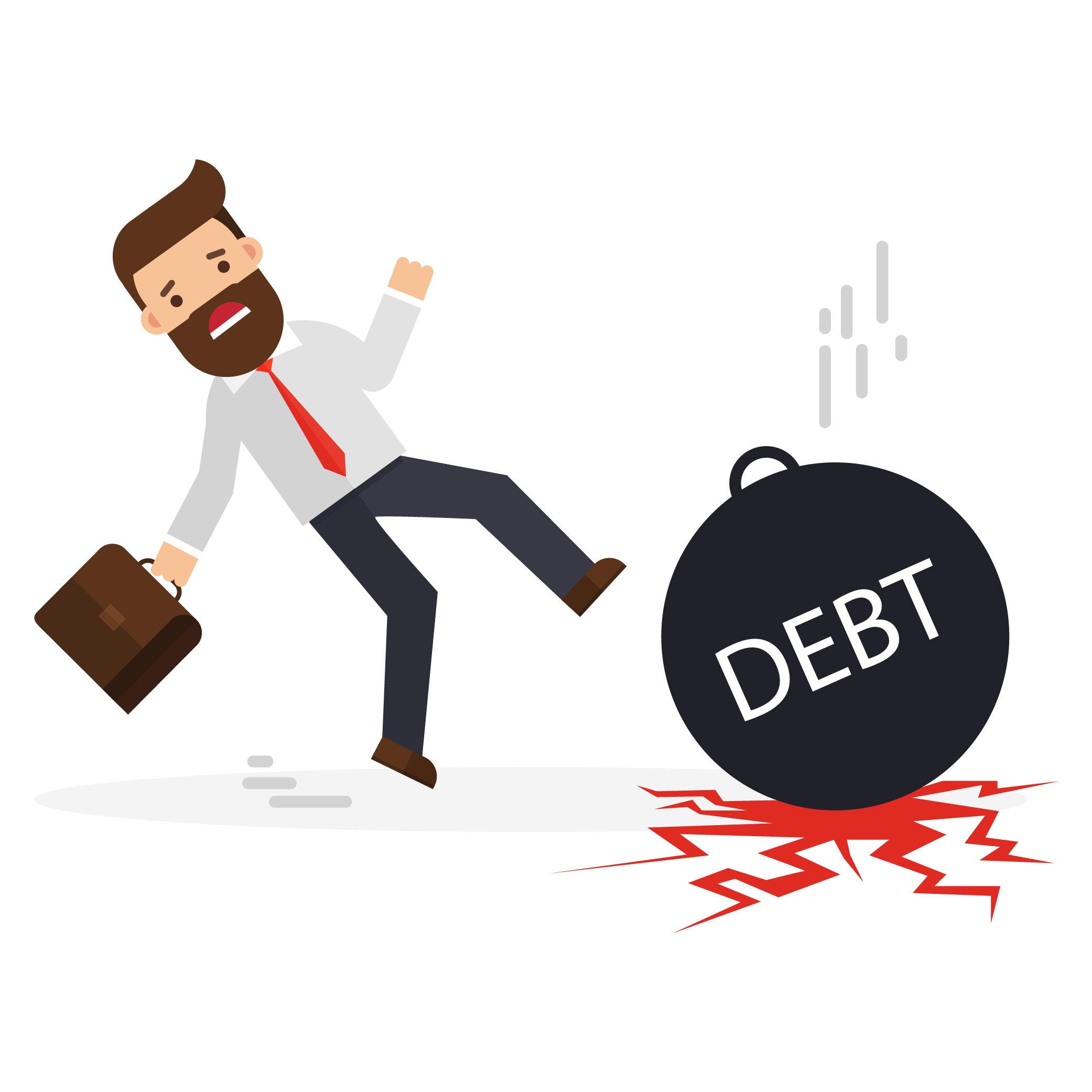 Debt bomb falling in front of businessman