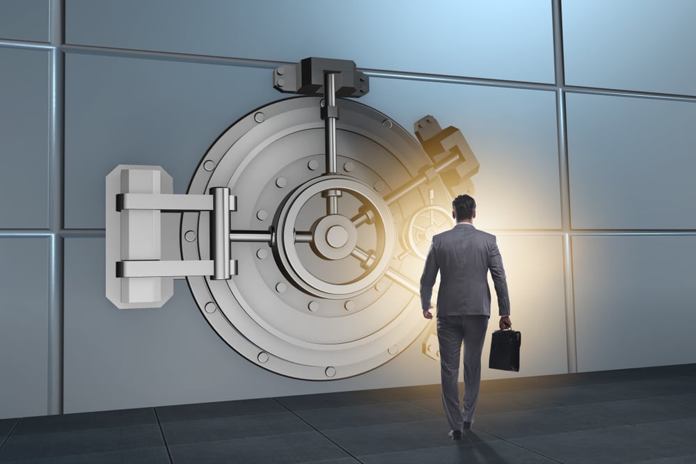 Man in front of bank vault door
