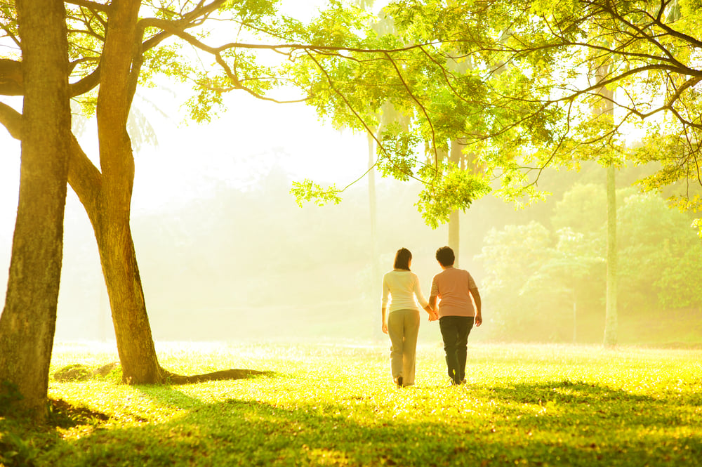 Two people walking in the park