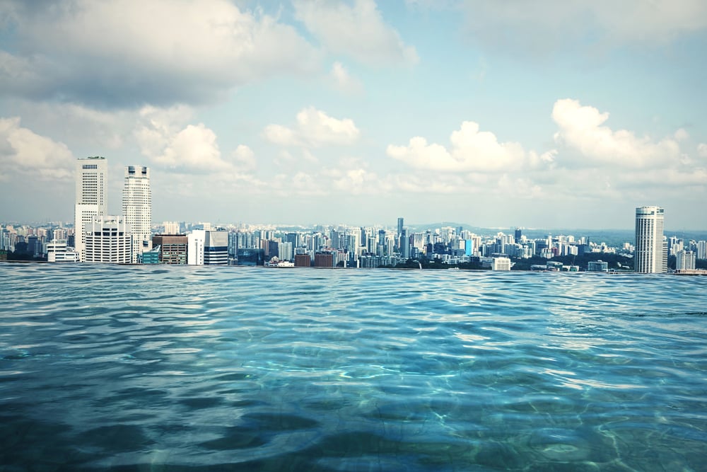 A rooftop pool overlooking the city. 