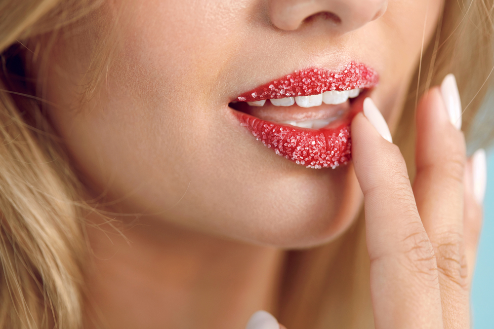 Woman Using a Sugar Lip Scrub