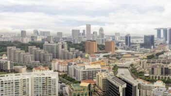 Property along Singapore River with Central Business District Skyline Panorama