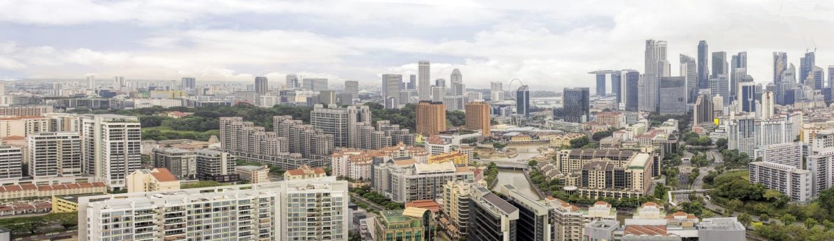 Property along Singapore River with Central Business District Skyline Panorama