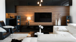 fully furnished living room with sofa, tv console and audio system