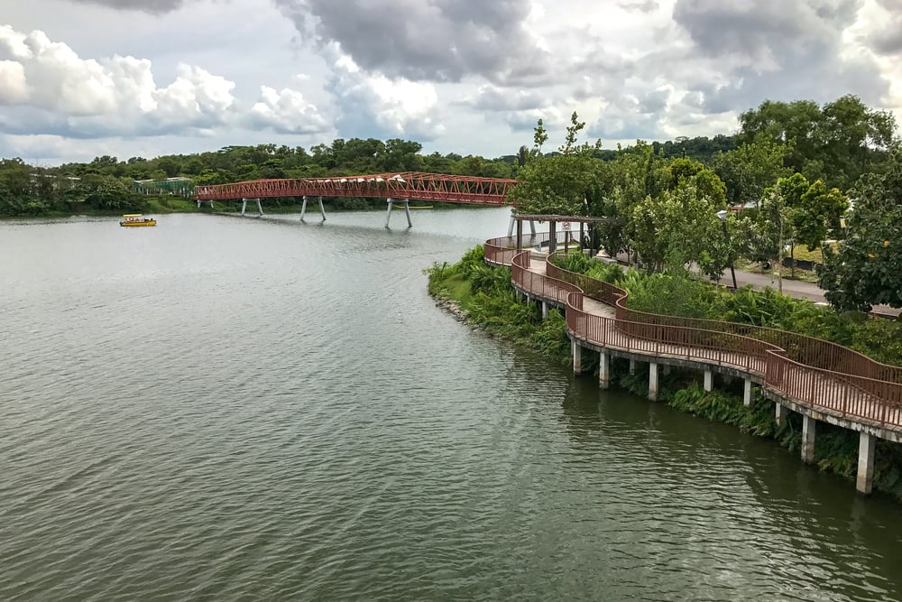 An overlook of the wetland and the famous deep-orange bridge.