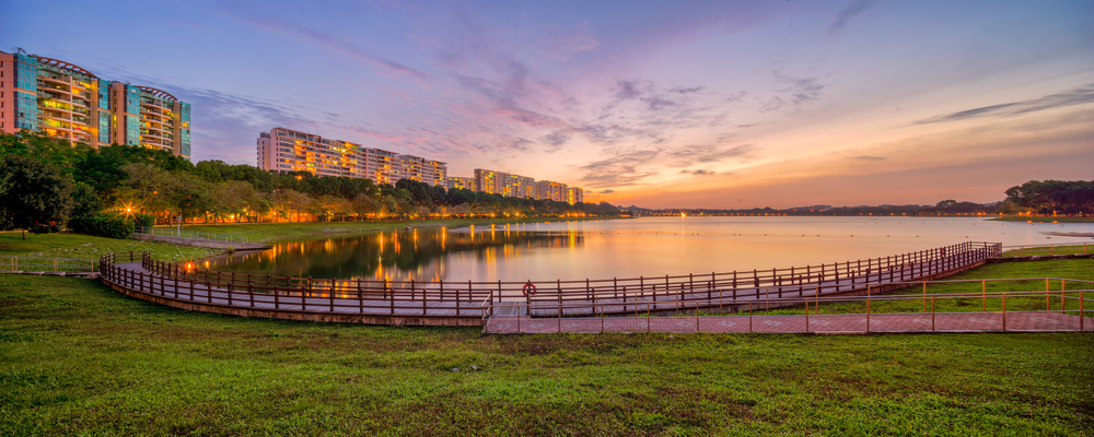 bedok reservoir park sunset and floating platform view