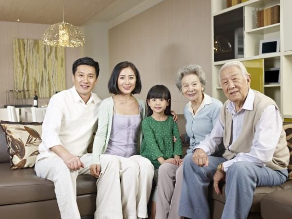 grandparents, parents and girl