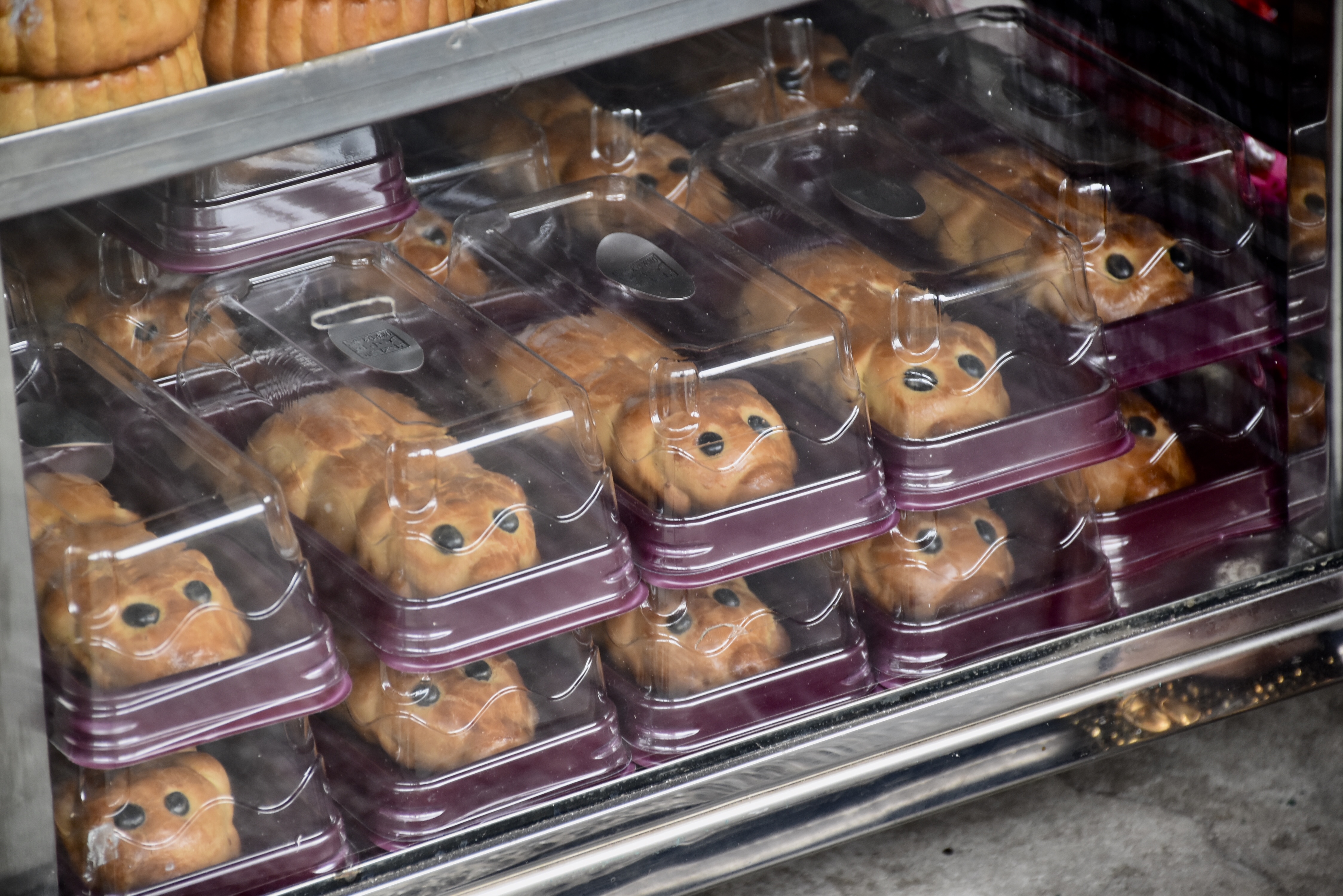 Pig shaped mooncakes on display