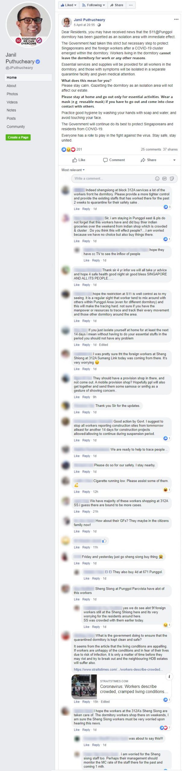MP Janil Puthucheary Punggol HDB residents Covid-19 cluster facebook post