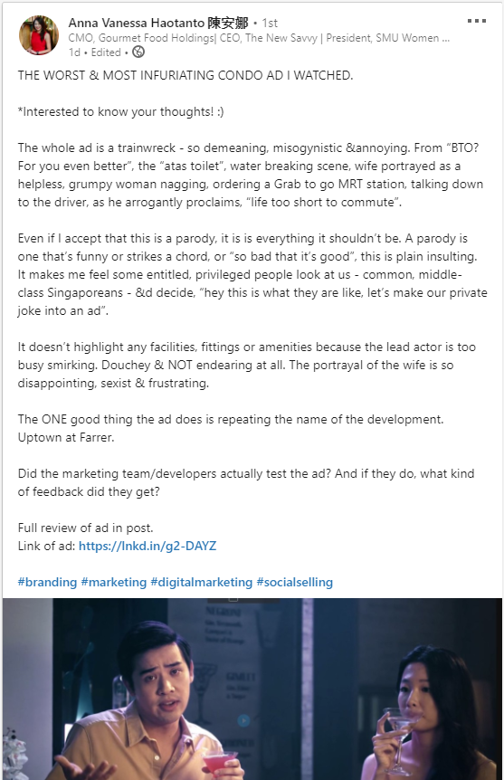 uptown at farrer ad criticism