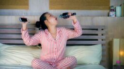 Woman singing karaoke