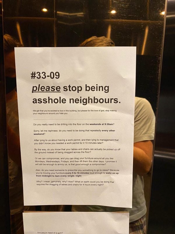 Note found in a condo lift complains about noise, but what if it’s not