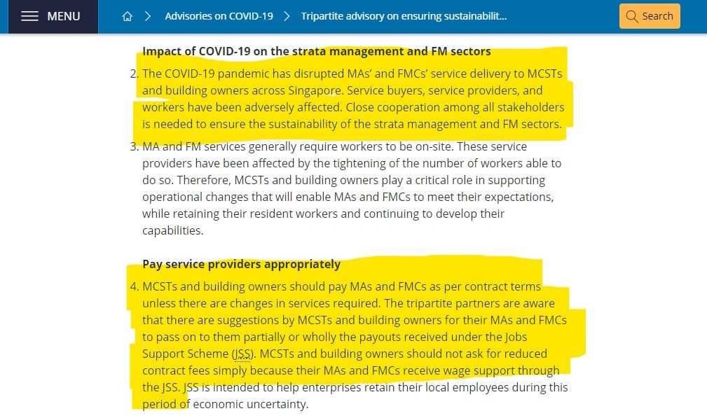 MOM advisory to mcsts snef bca facility management managing agent