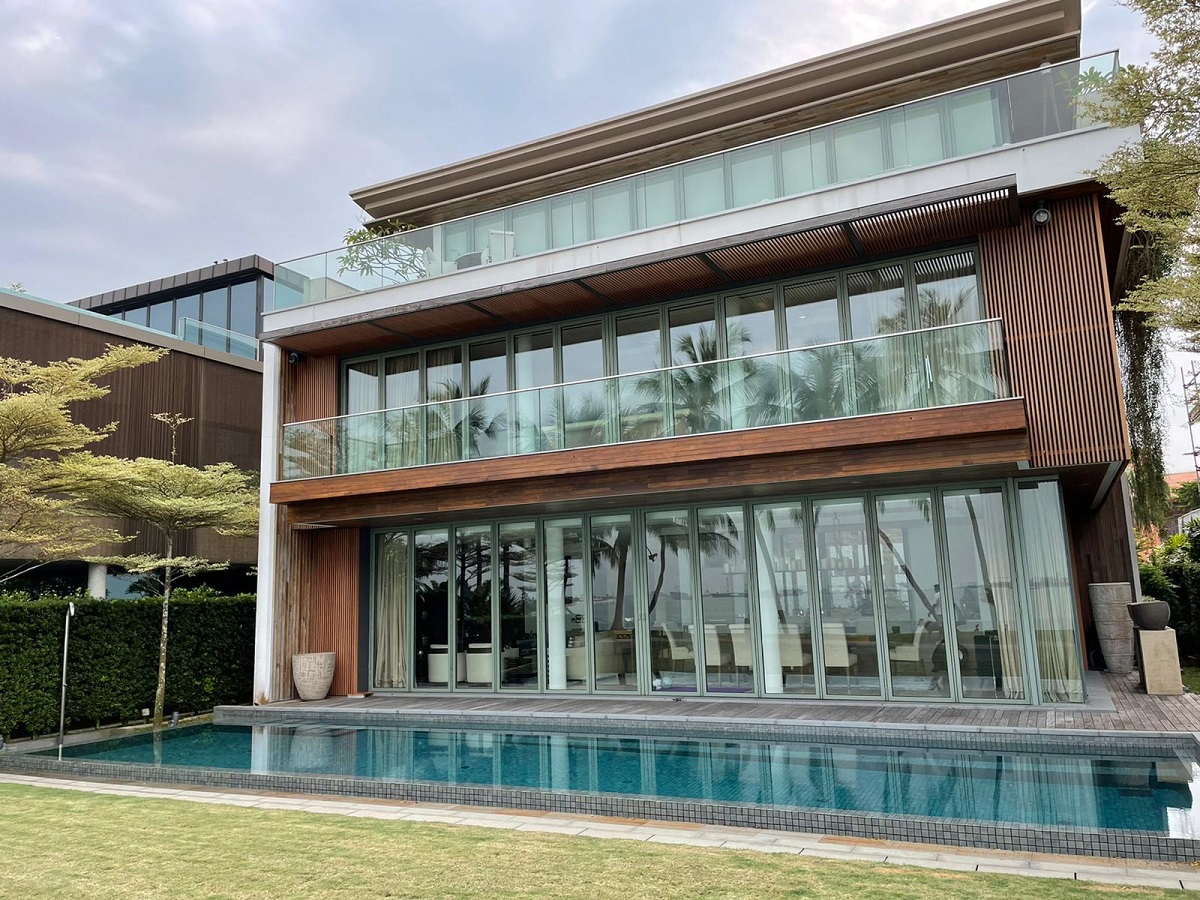 glass sentosa cove swimming pool facade