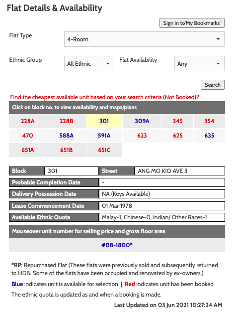 Screenshot of details of Ang Mo Kio flat put up on SBF