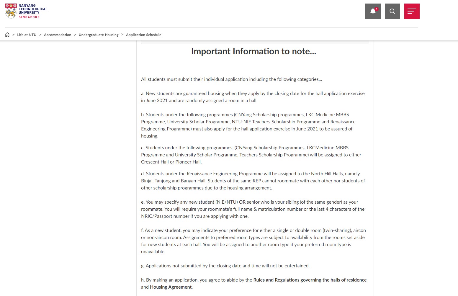 ntu housing important information notice hostel students