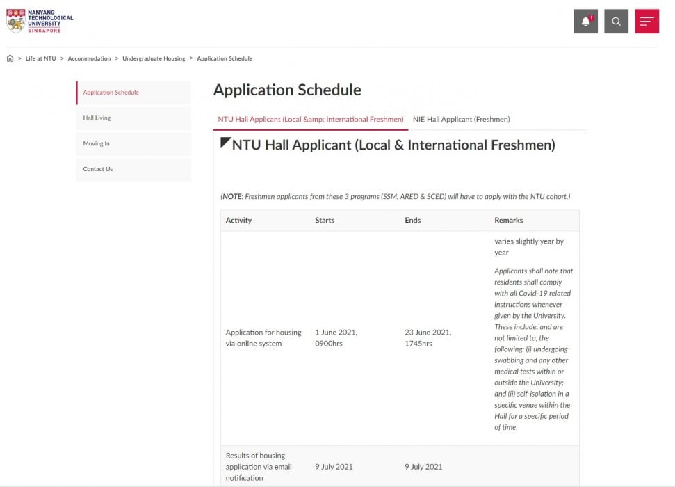 ntu housing application schedule