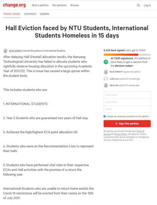 ntu petition students accommodation