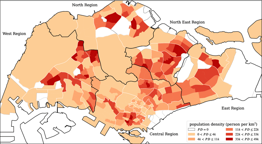 subzone residential population density map of Singapore