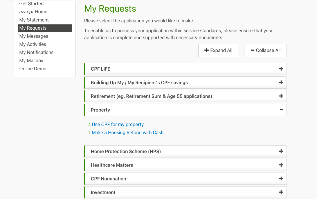 CPF my requests page