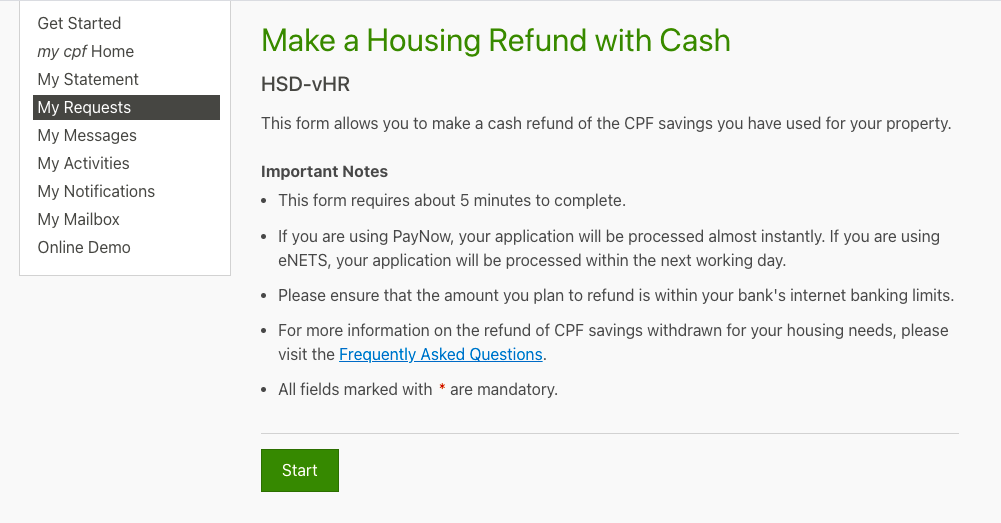 CPF housing refund page