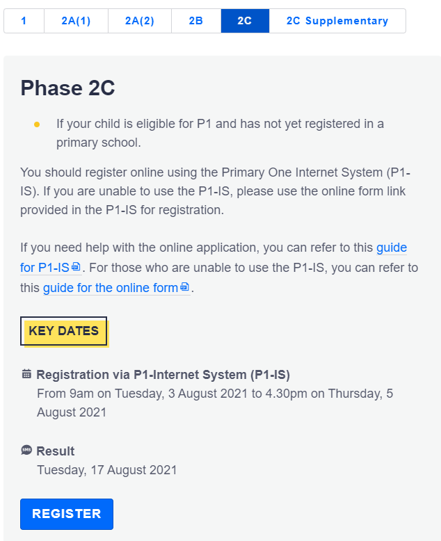 MOE Phase 2C Primary 1 Registration screenshot