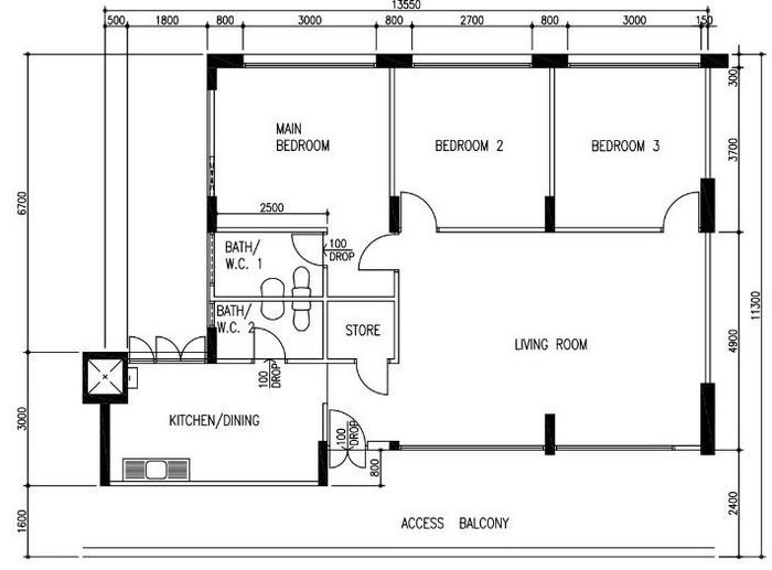 4-room resale flat floor plan