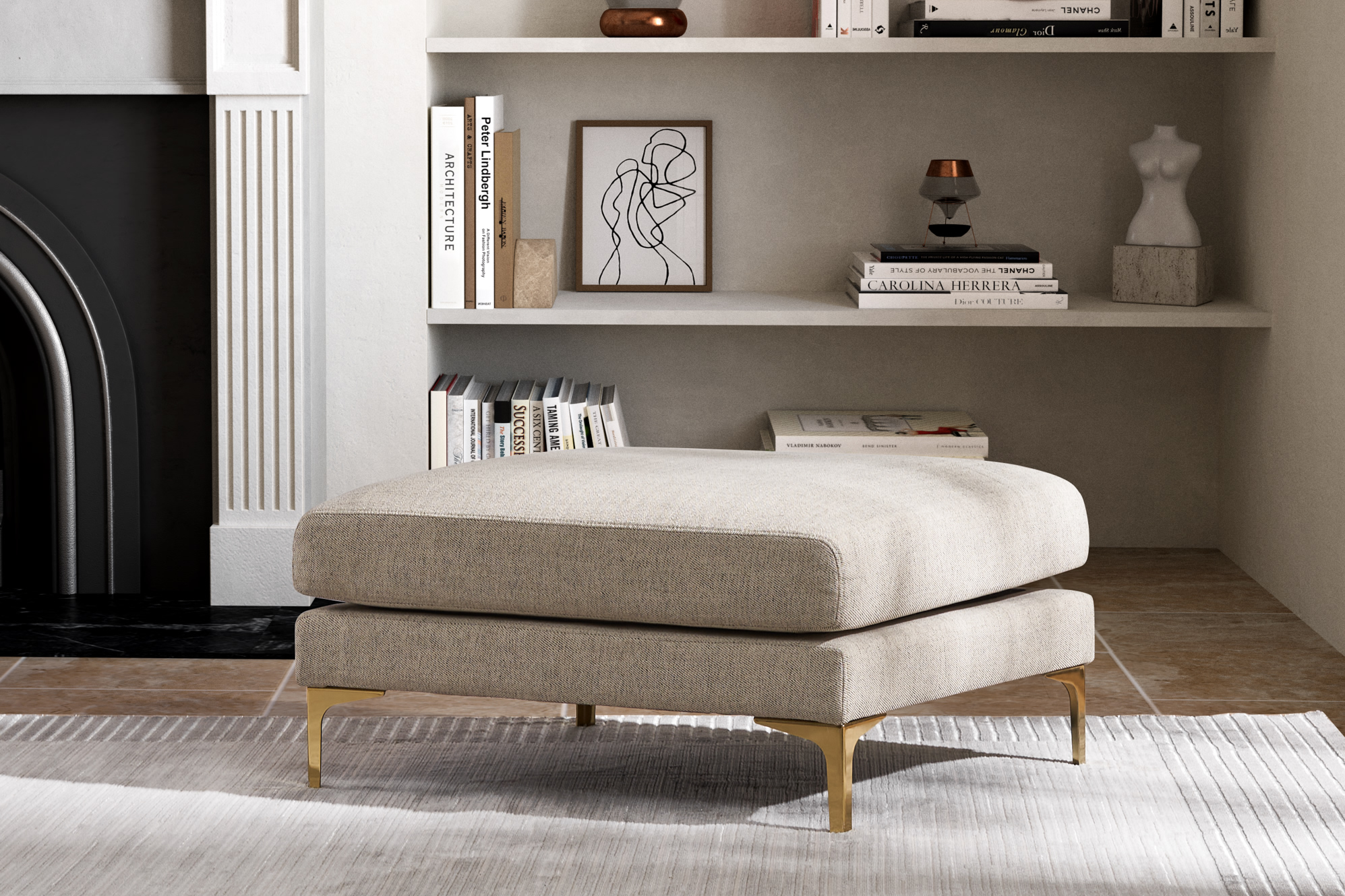Adams Ottoman in Pearl Beige