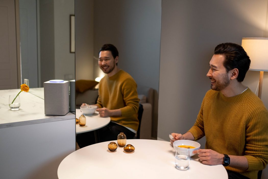 young man dining at home alone