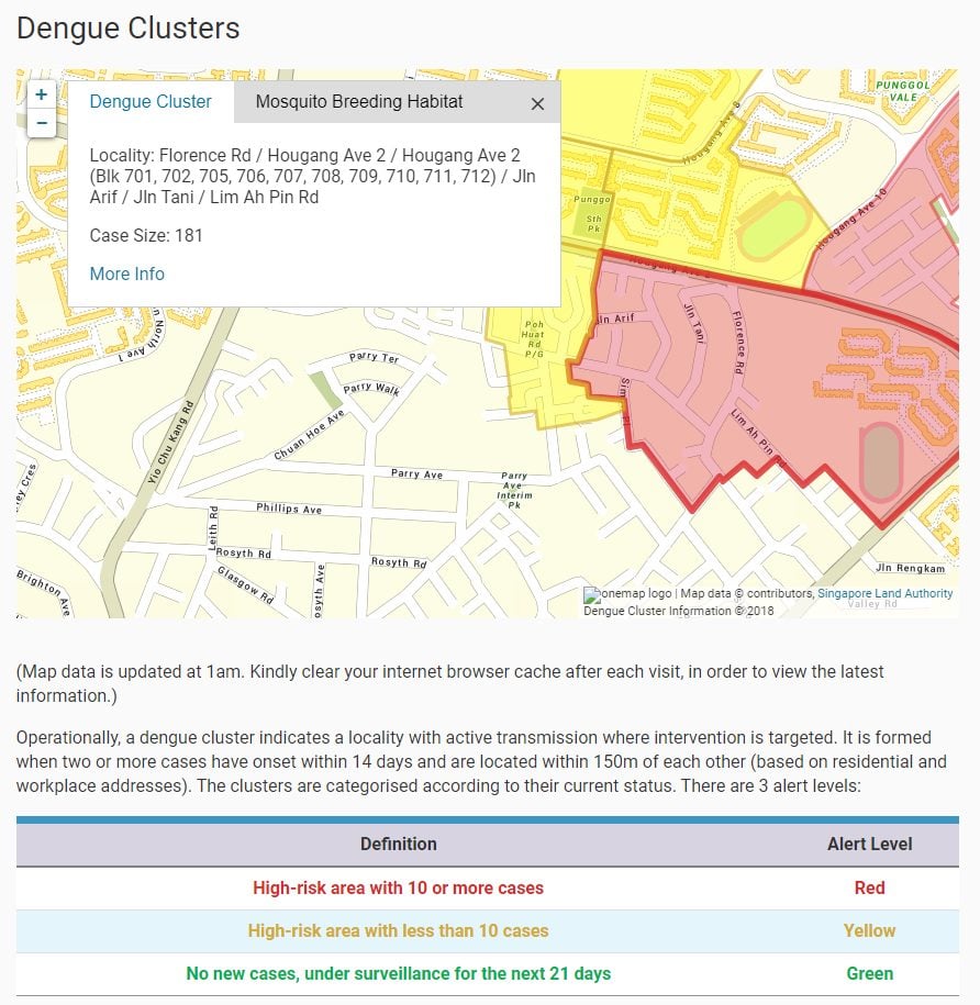 Map active cluster dengue Singaporev