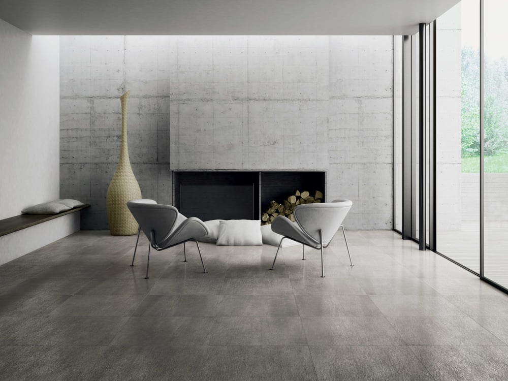 Living room with concrete tiles