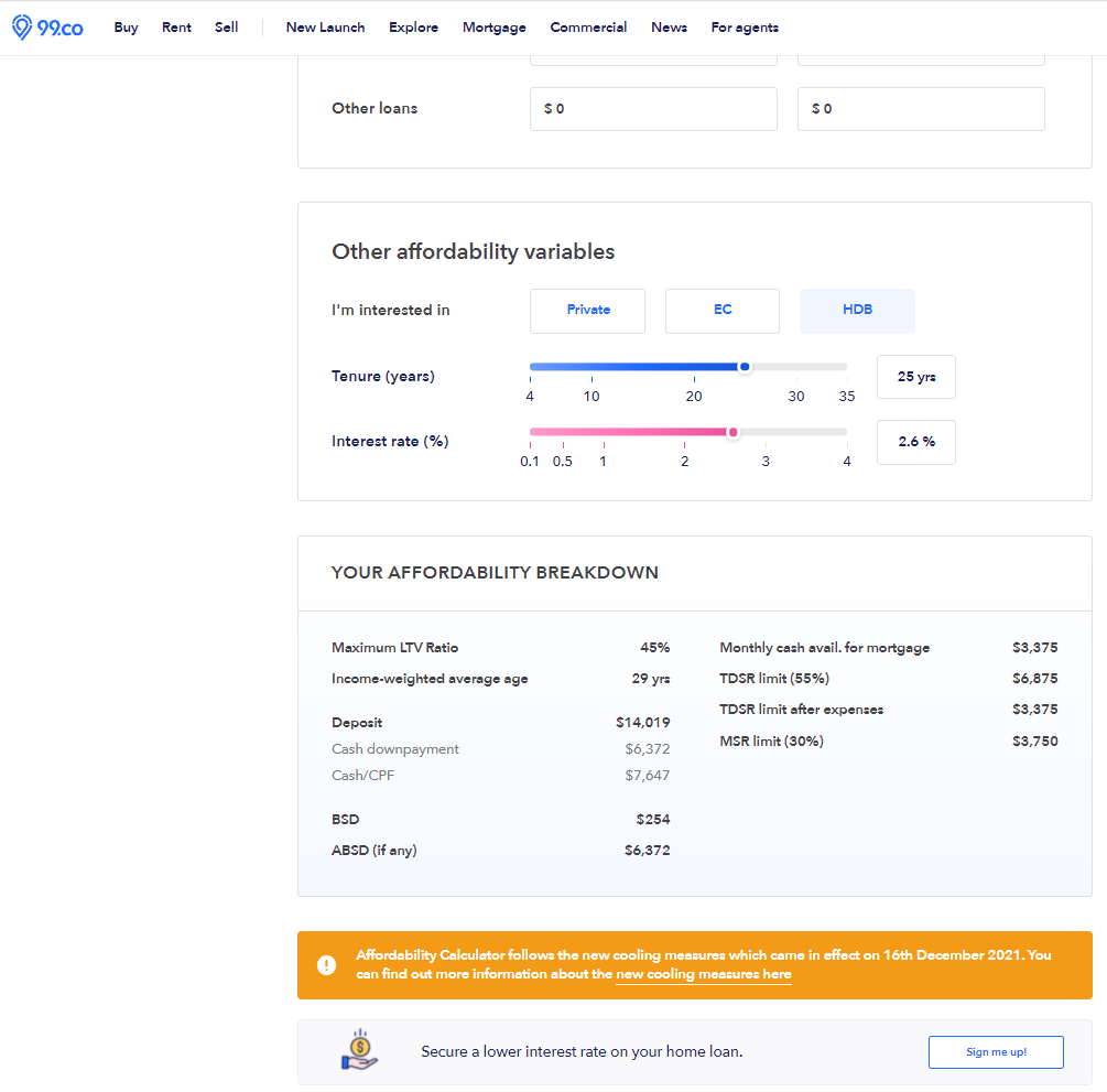 99.co cooling measures dec 6 calculator affordability breakdown