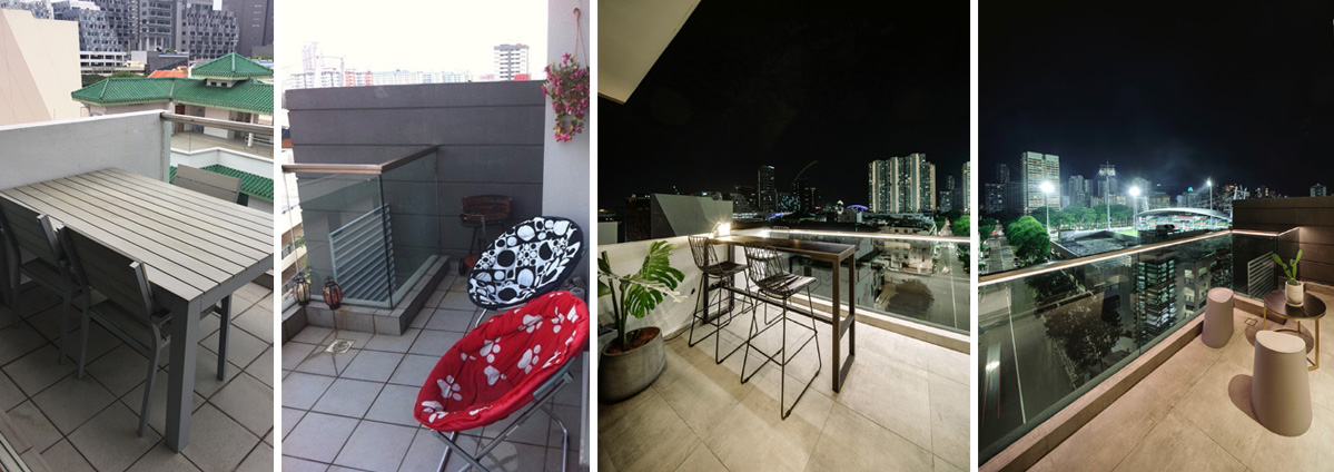 Jalan Besar penthouse overhaul - Balcony before and after