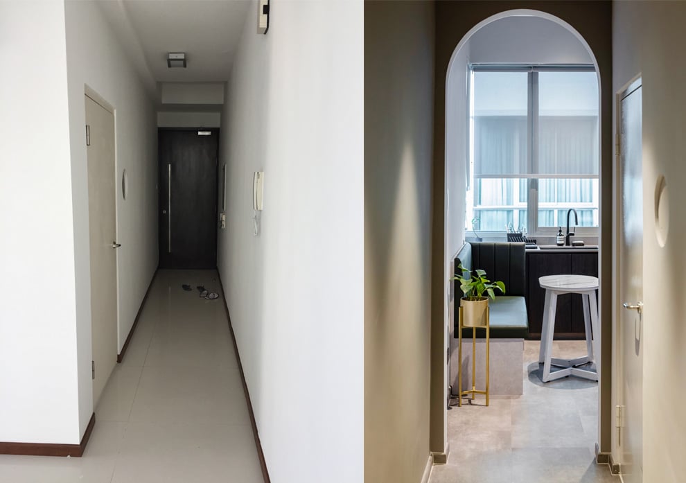 Jalan Besar penthouse overhaul - Foyer before and after