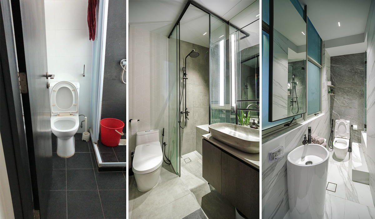 Jalan Besar penthouse overhaul - Toilets before and after