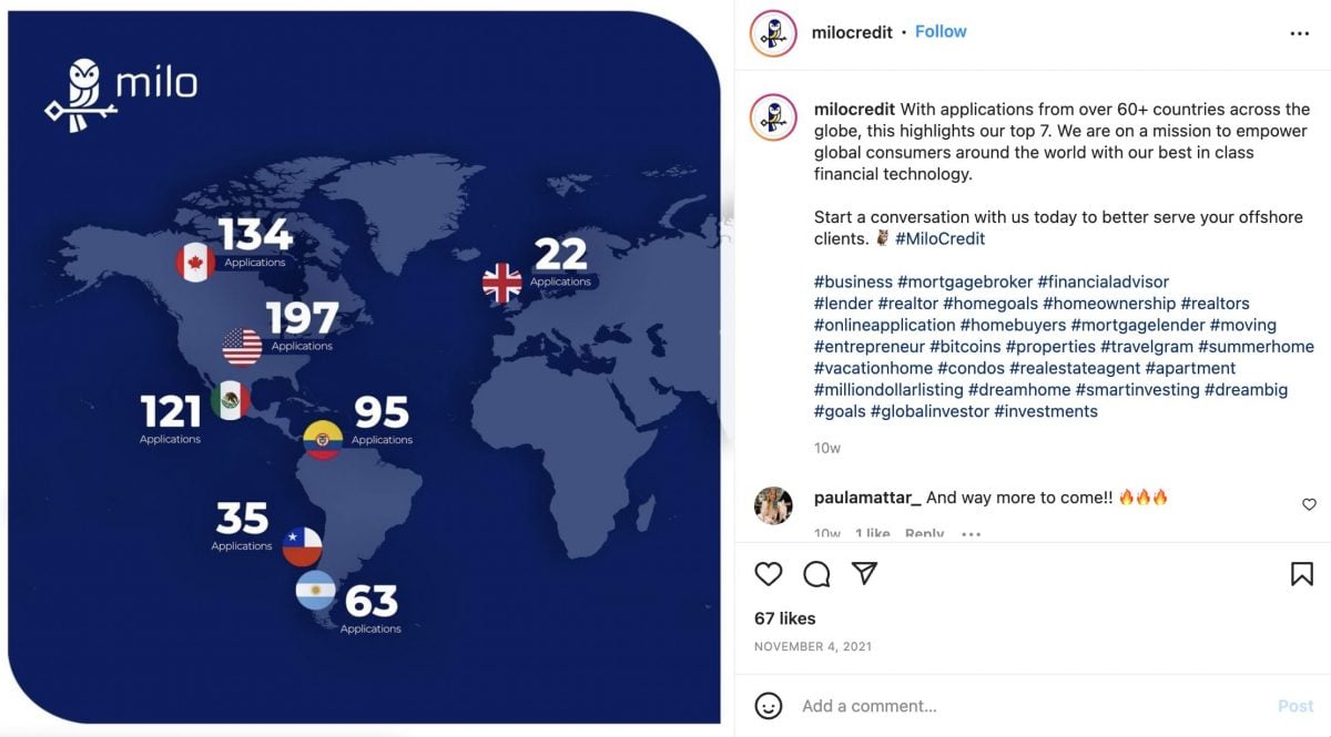 Milo crypto mortgage country presence