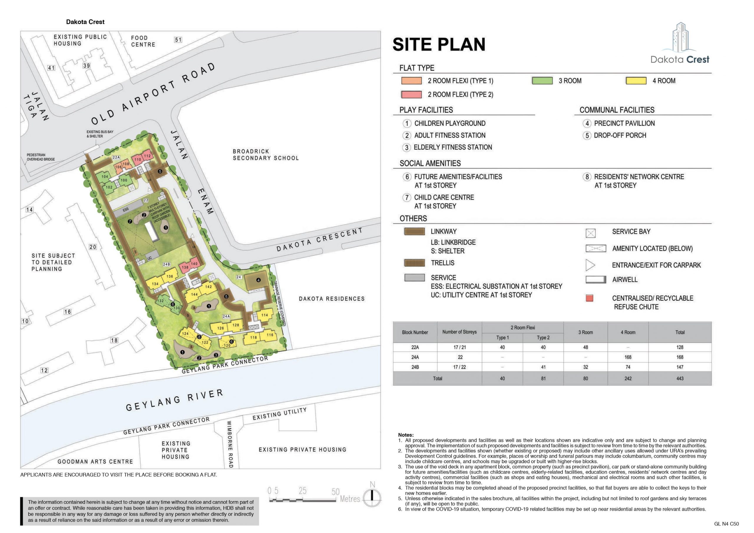 Site plan of Dakota Crest BTO, showcasing the arrangement of the different HDB blocks