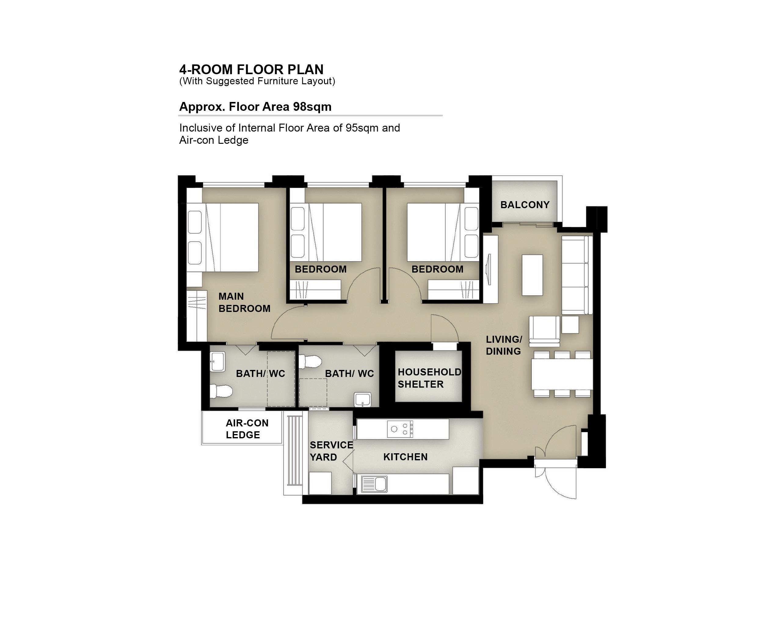 Grove Spring @ Yishun and Yishun Boardwalk BTO floor plan for 4-room flat
