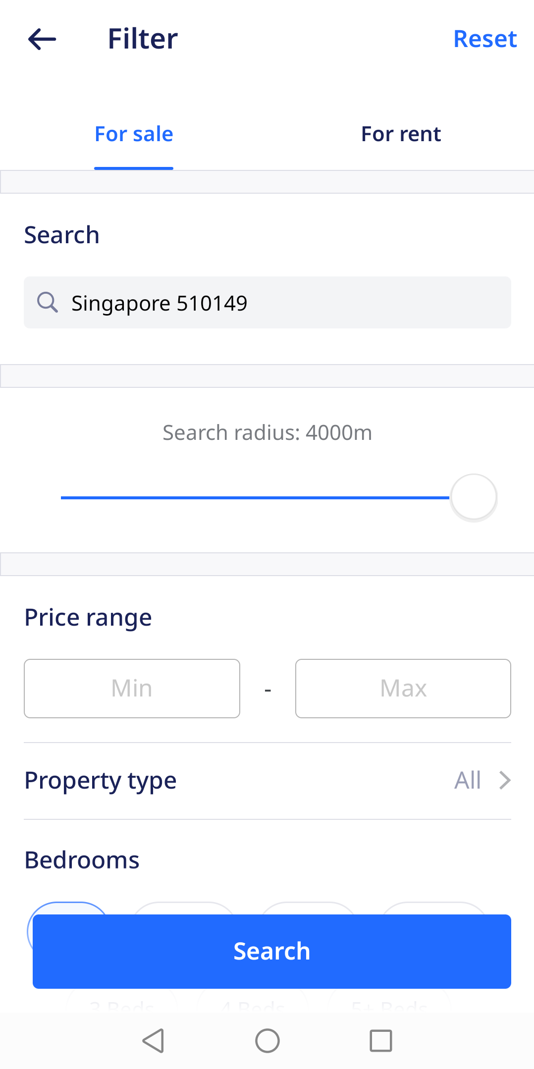 Search using radius filter on 99.co app