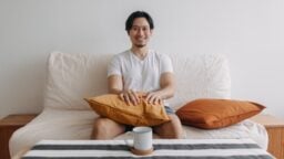 Man single on couch sofa home