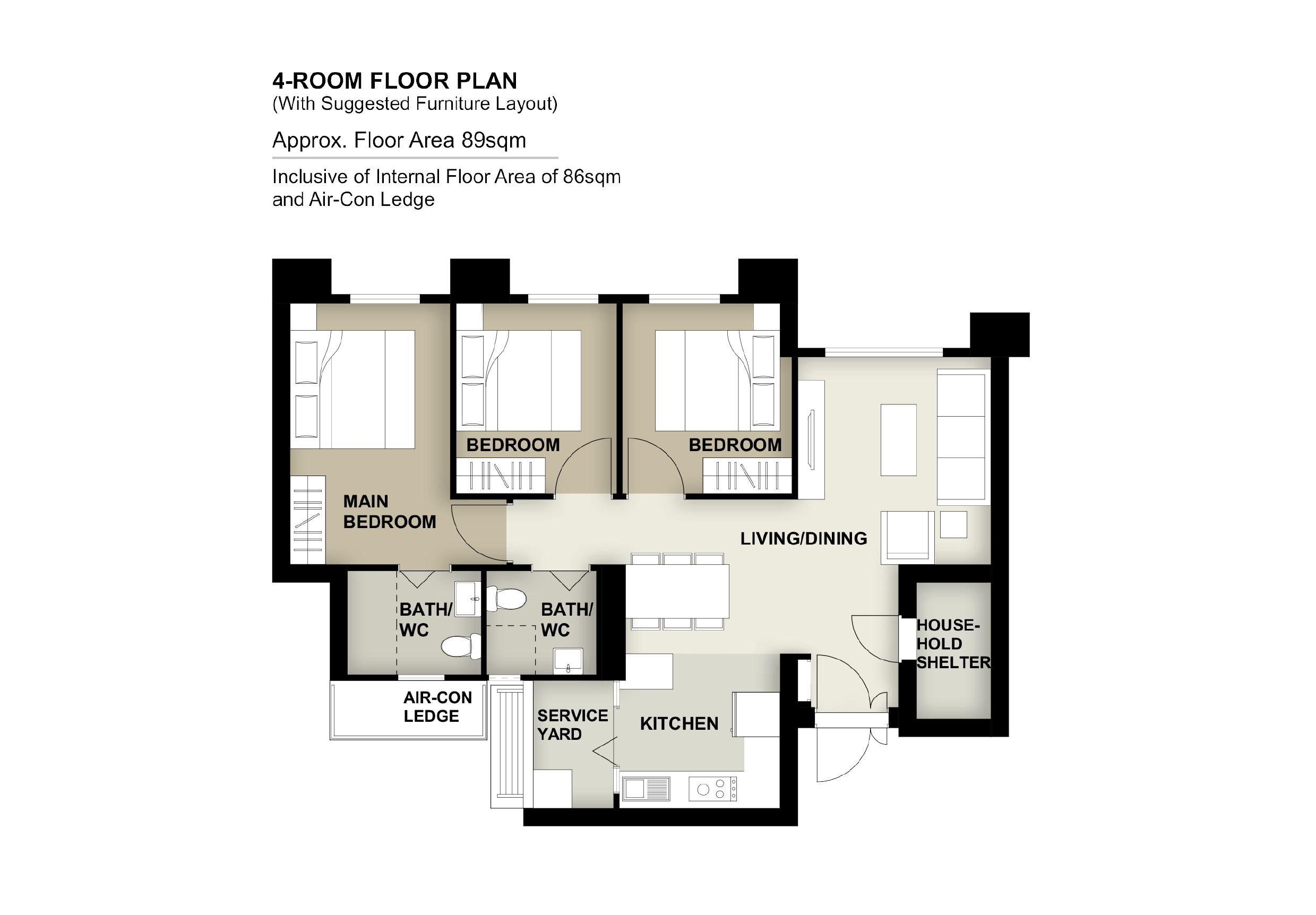 Bukit Merah Ridge floor plan for 4-room flat