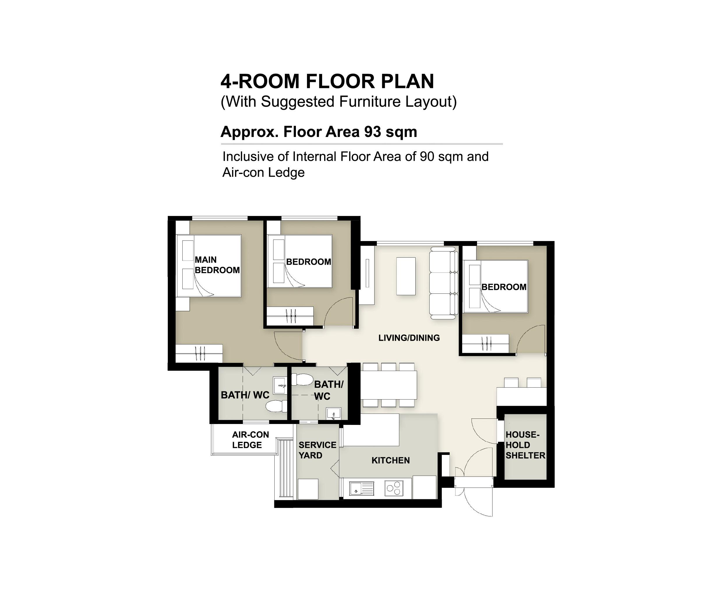 Lakeside View floor plan for 4-room flat