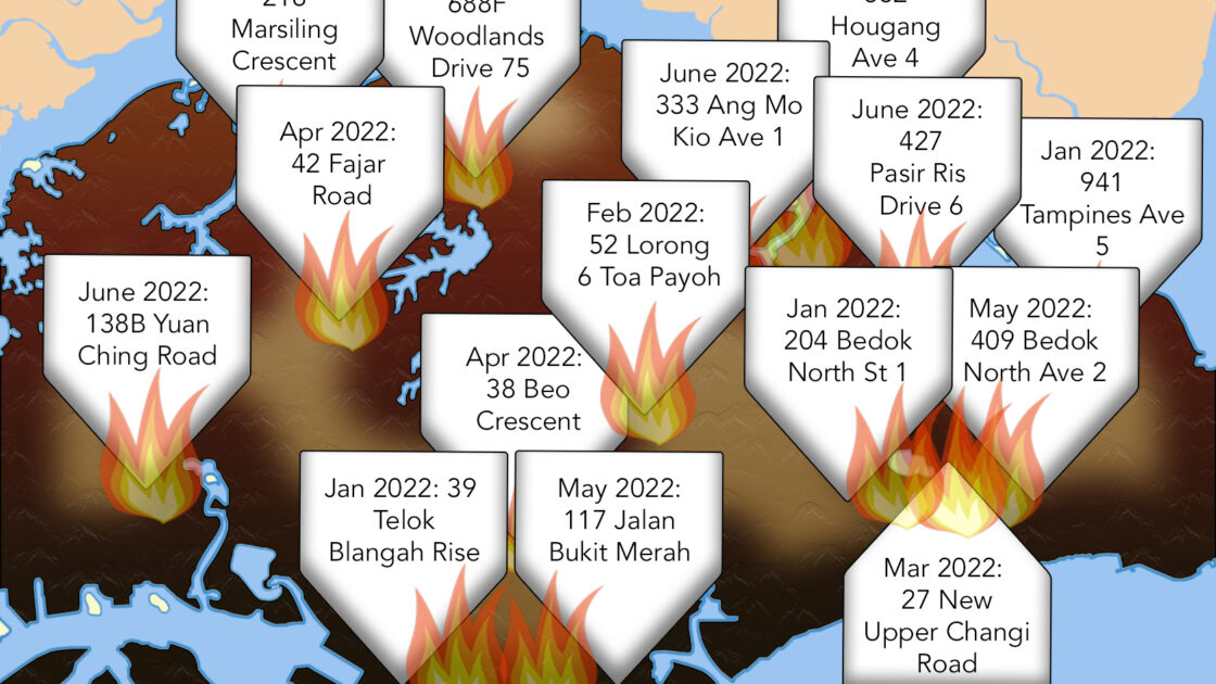 Singapore map - HDB related fires in H1 2022