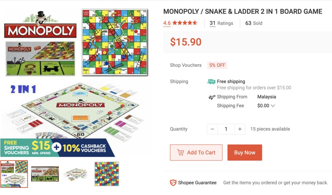 Shopee Snakes and Ladders Monopoly boardgames