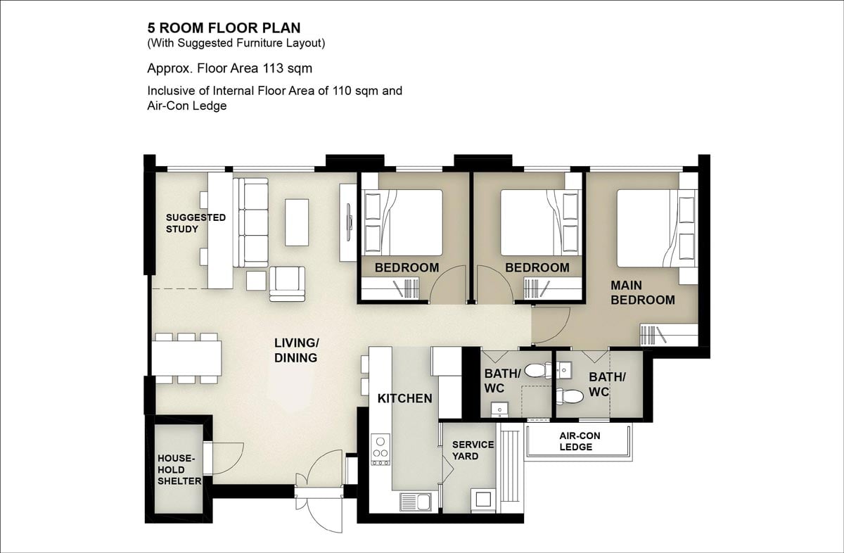 Central Weave 5-room flat floor plan