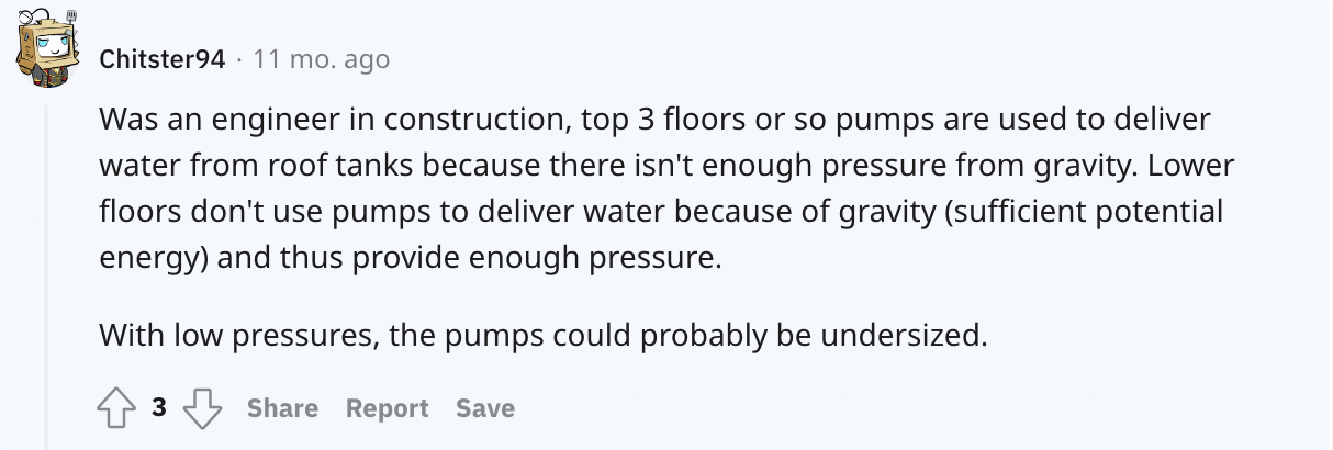 Water pressure issue top floor 